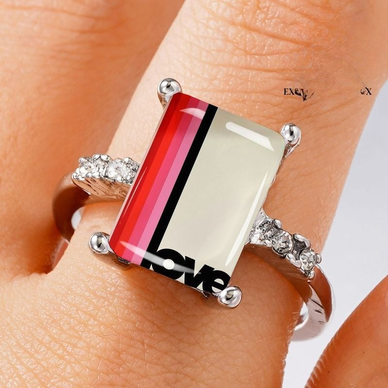 Striped Love Rectangle Ring