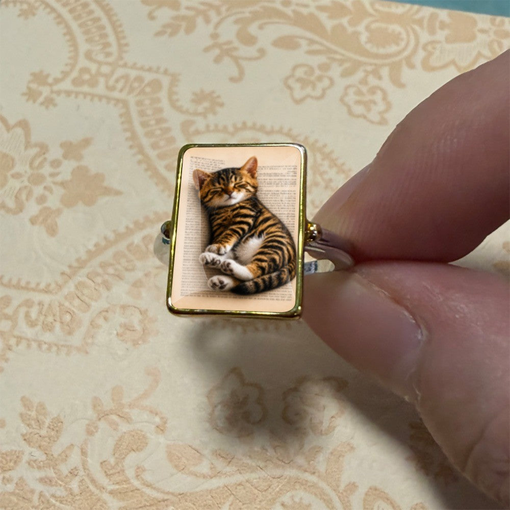 Sleeping Tabby Cat Book Ring