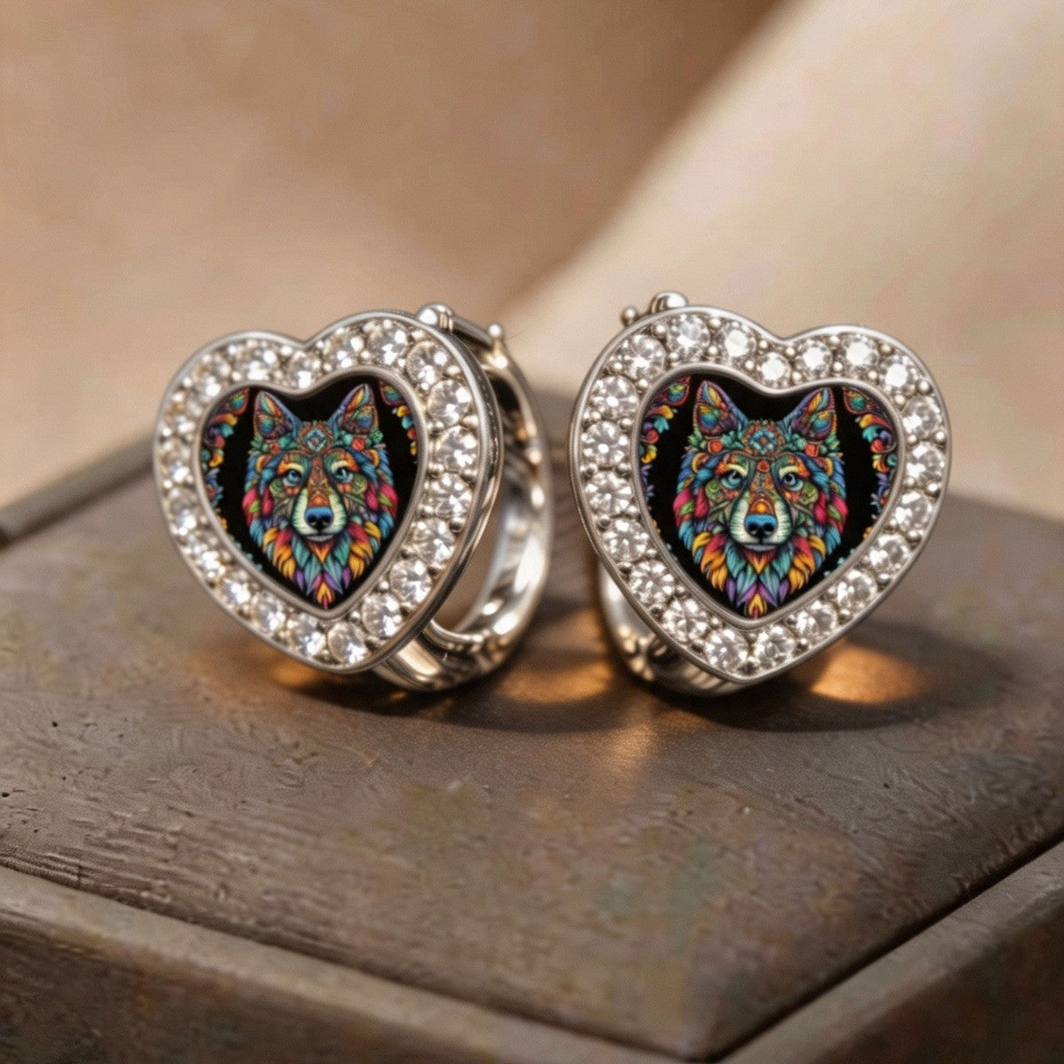 Colorful Wolf Heart Earrings