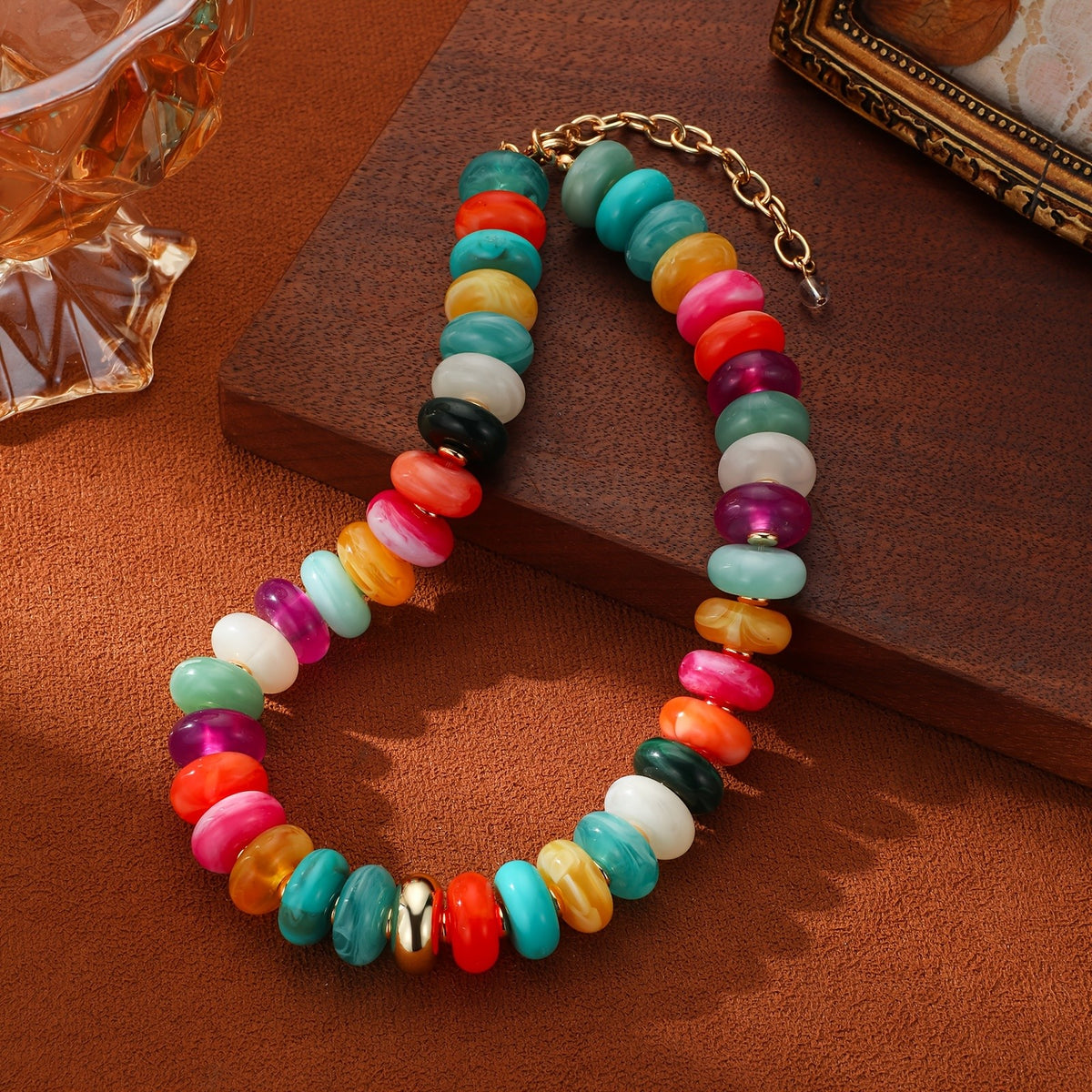Turquoise Marbled Disc Necklace