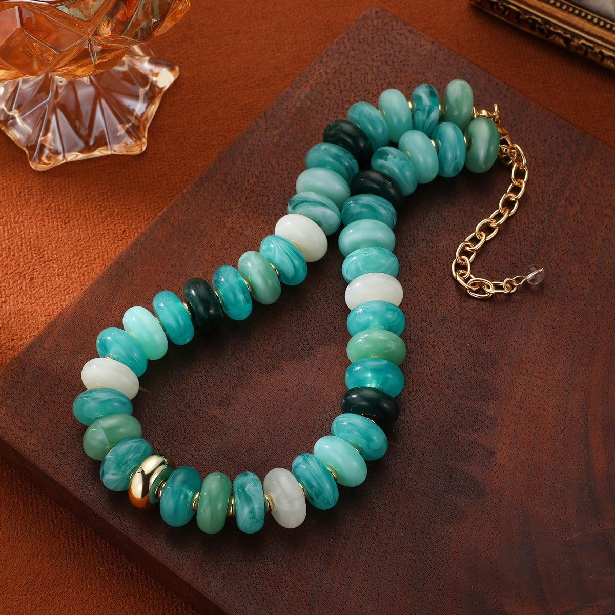Turquoise Marbled Disc Necklace