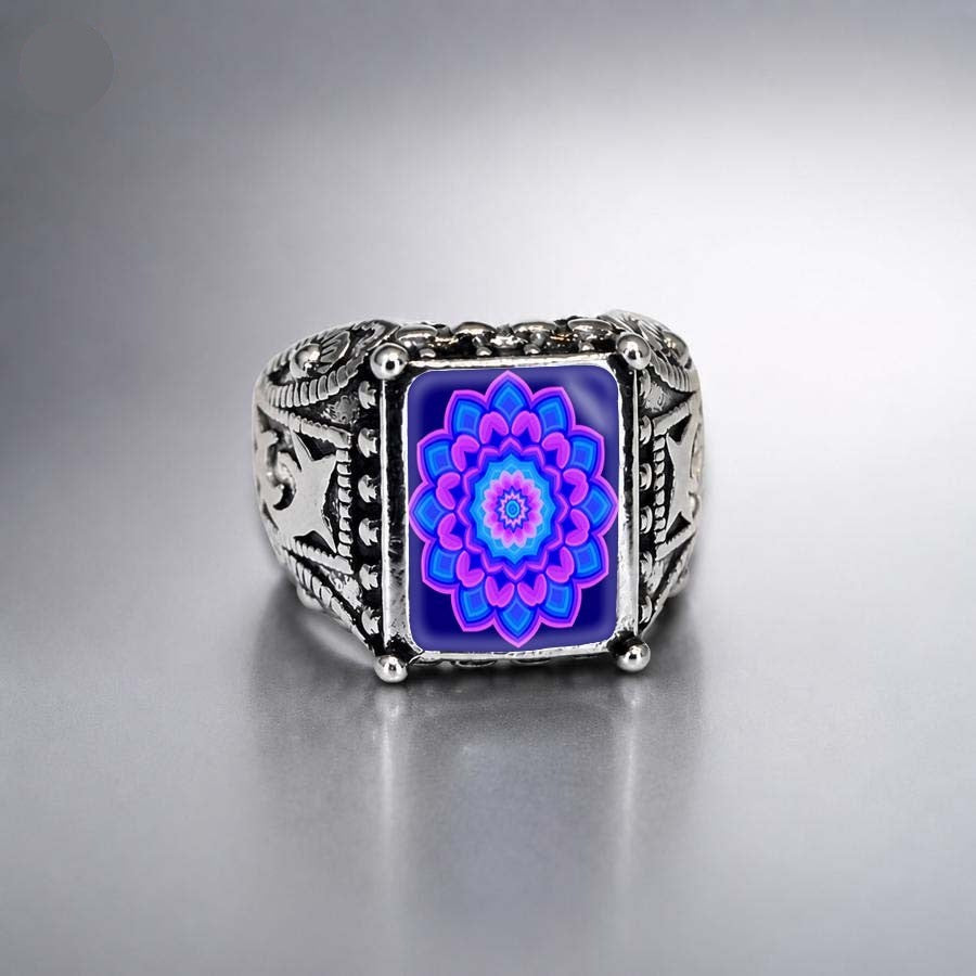 Purple Mandala Square Ring