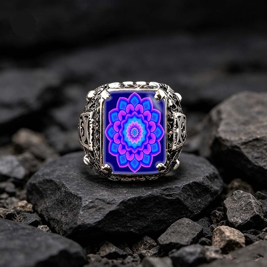 Purple Mandala Square Ring