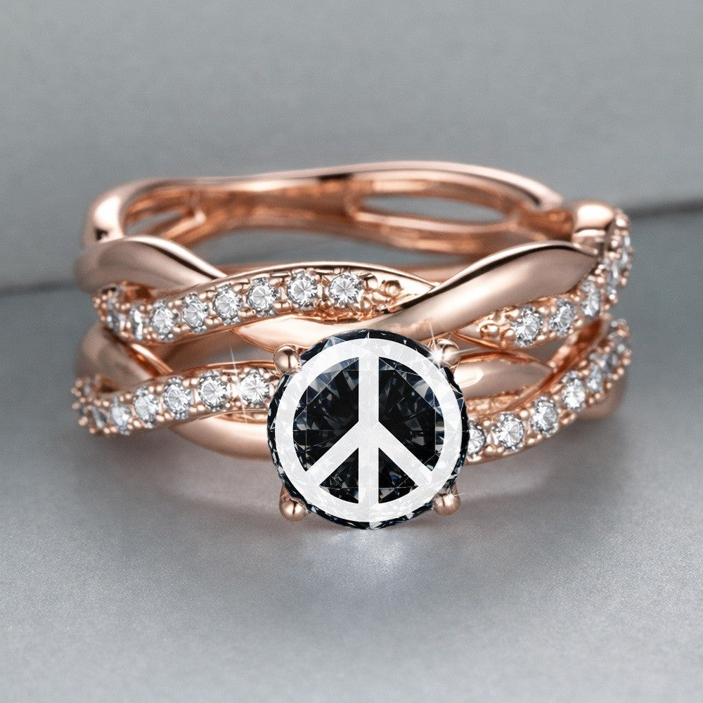 Black Crystal Peace Sign Ring