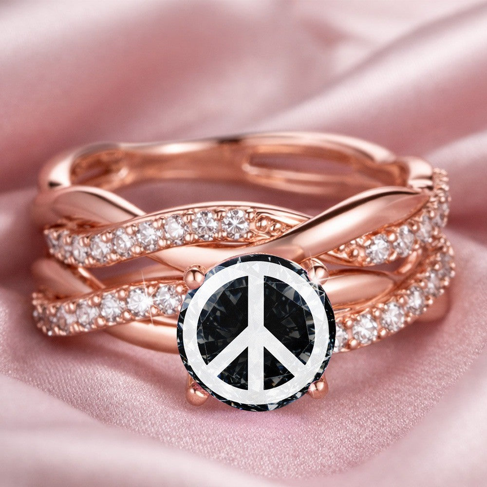 Black Crystal Peace Sign Ring