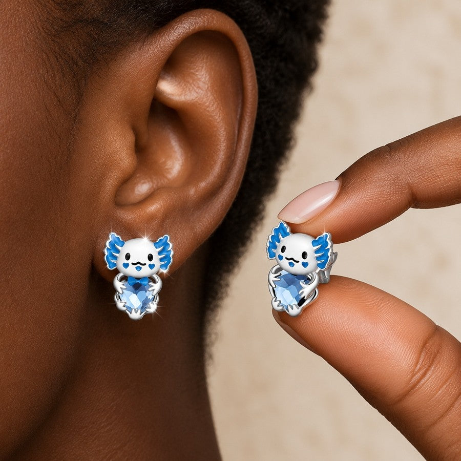 Blue Axolotl Heart Stud Earrings