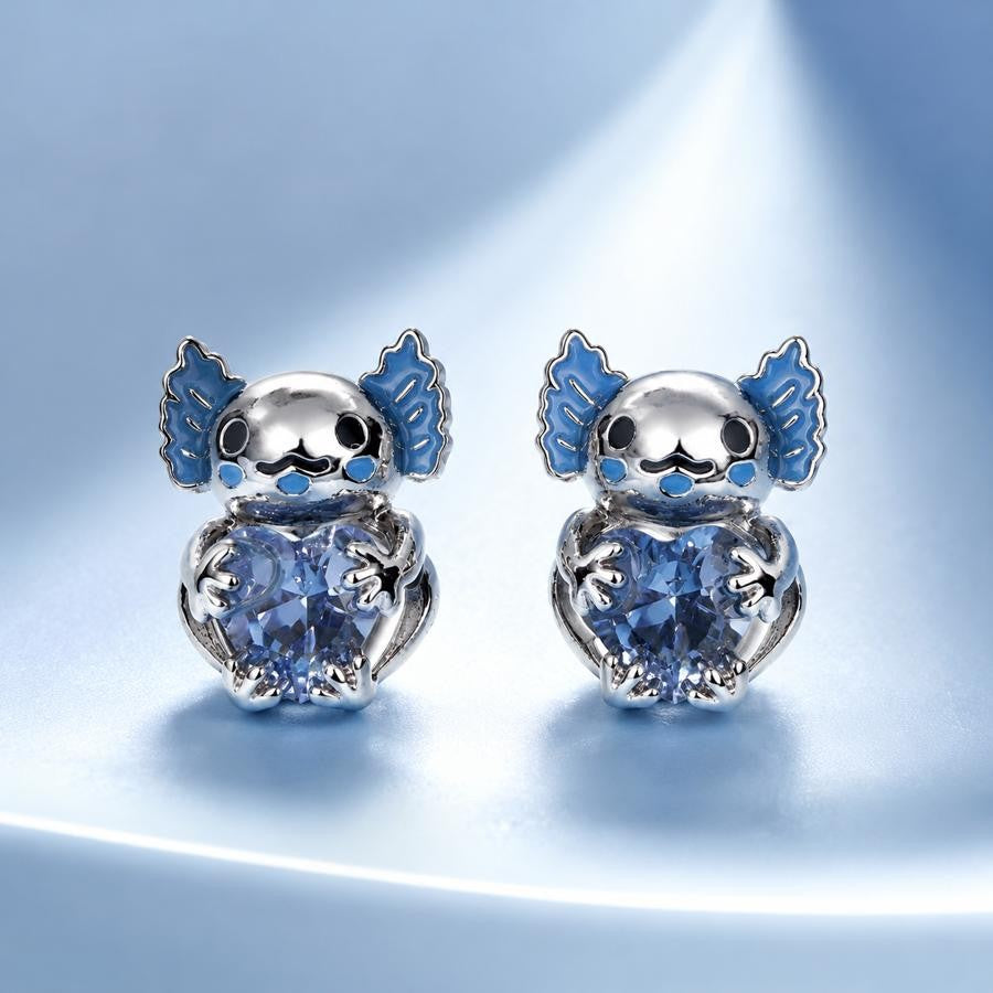 Blue Axolotl Heart Stud Earrings