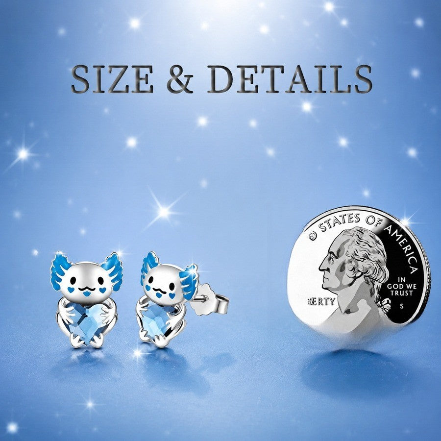 Blue Axolotl Heart Stud Earrings