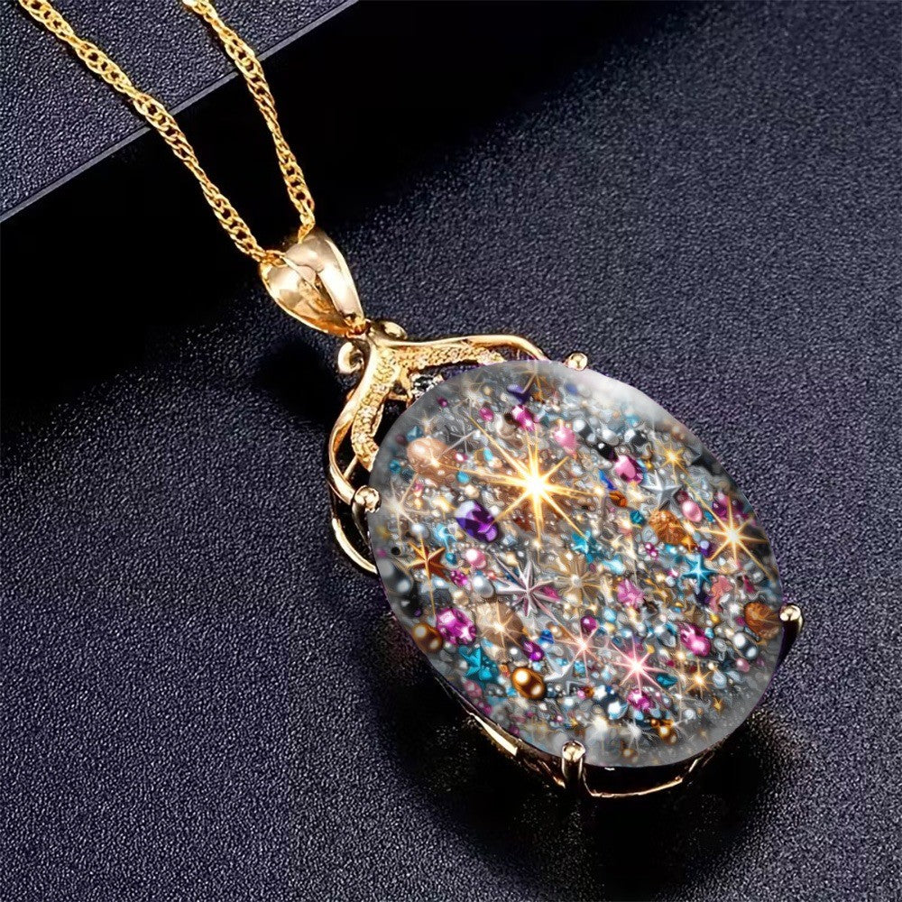 Multicolor Crystal Starburst Oval Necklace