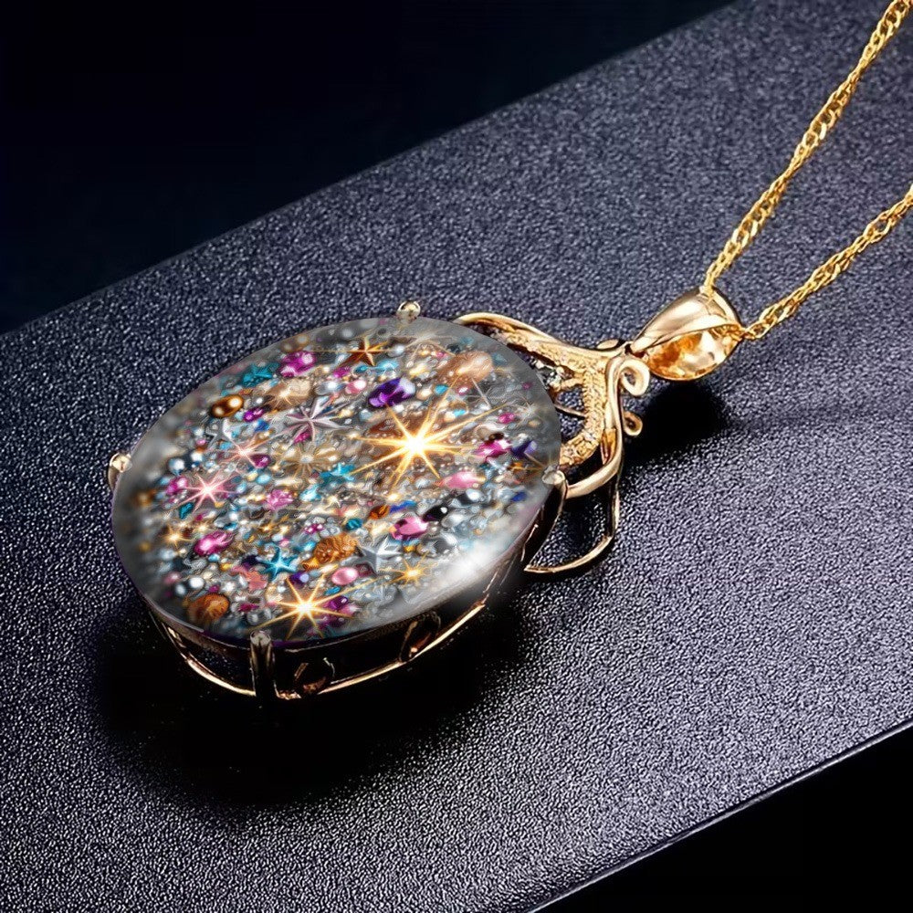 Multicolor Crystal Starburst Oval Necklace