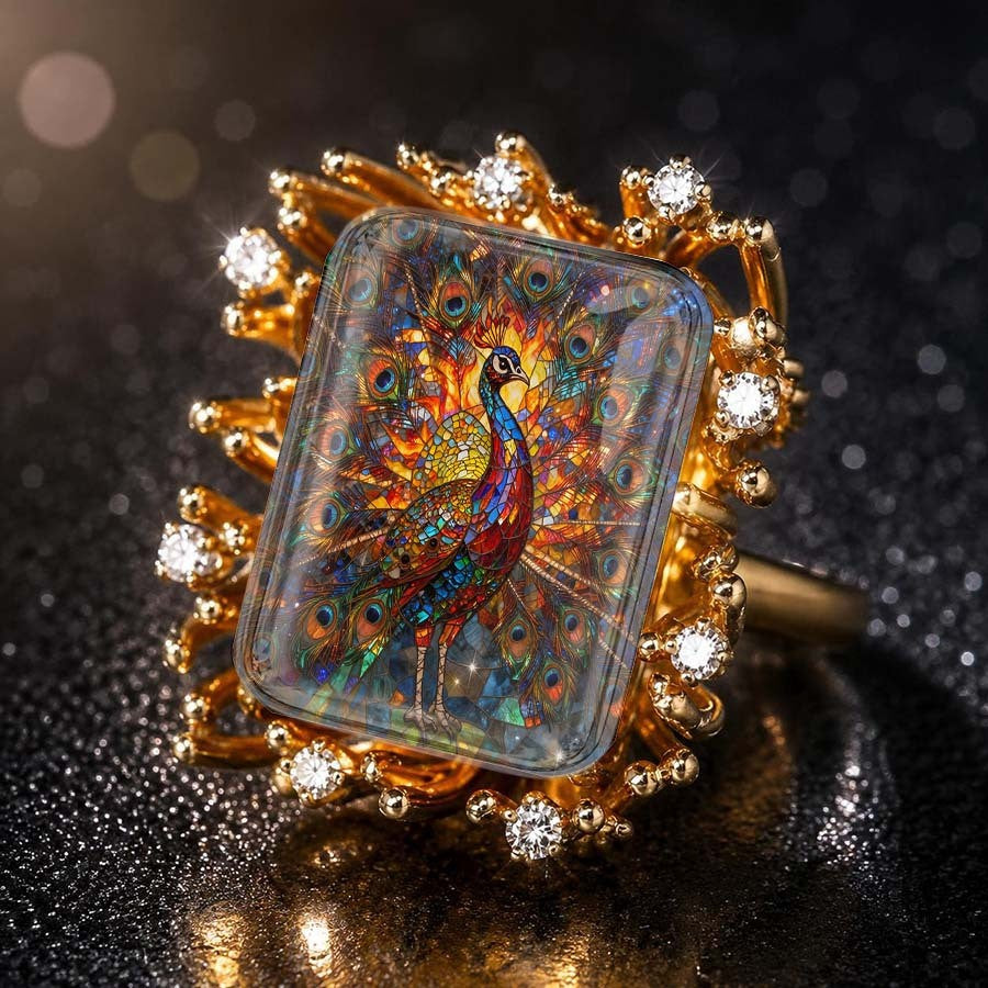 Iridescent Peacock Square Ring