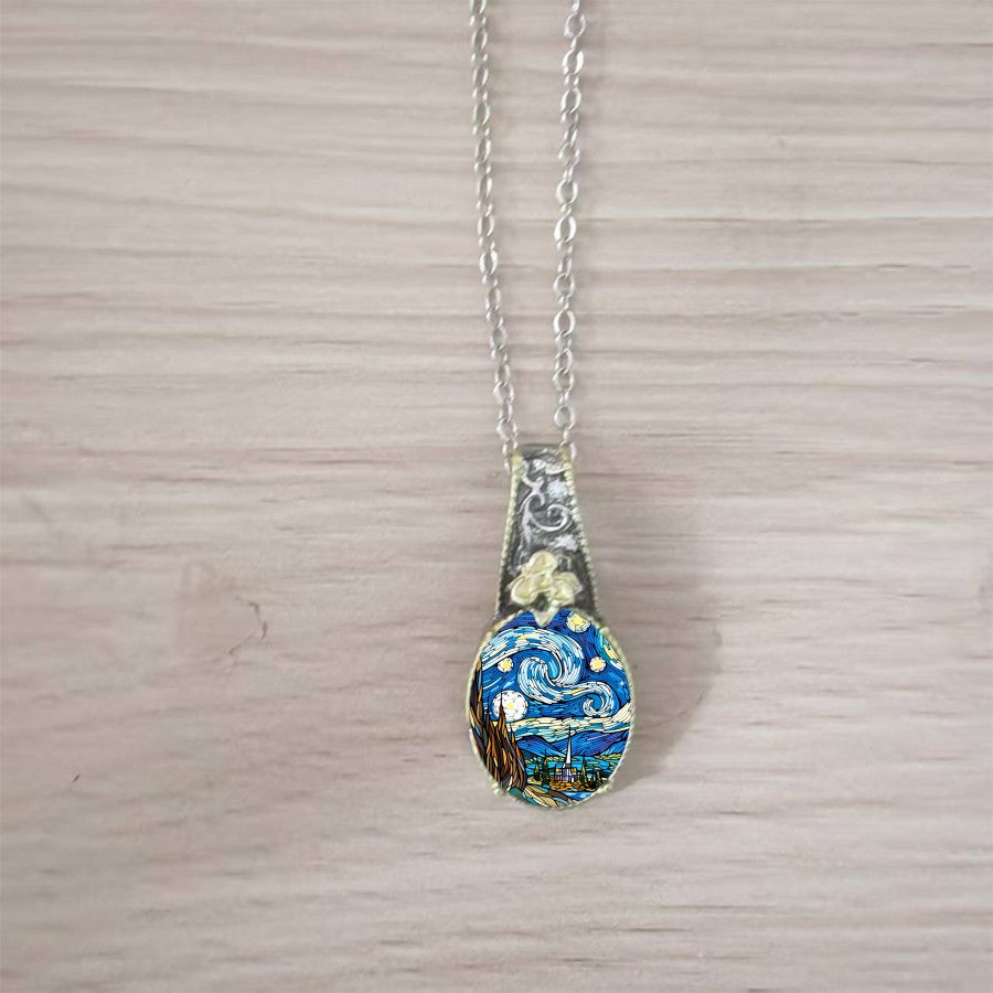 Swirling Sky & Rose Pendant Necklace
