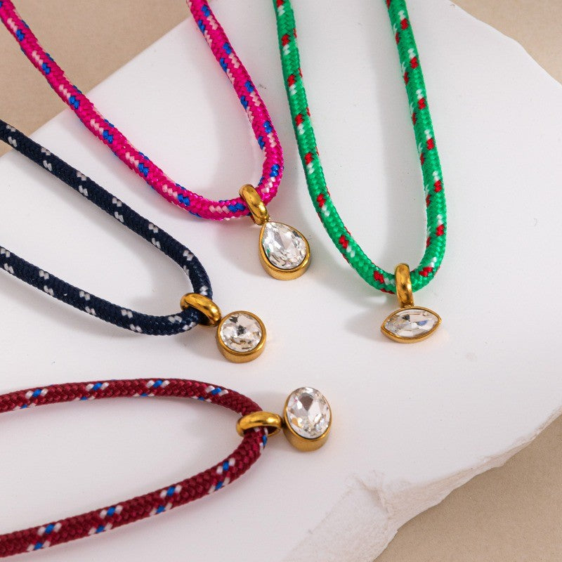 Woven Rope Crystal Pendant Necklace