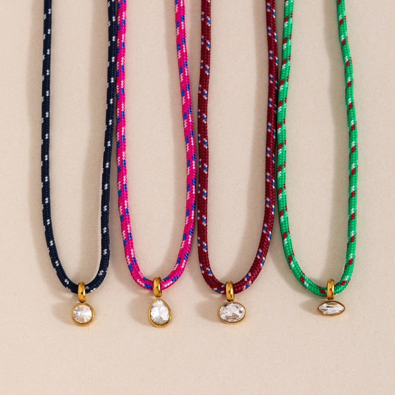 Woven Rope Crystal Pendant Necklace
