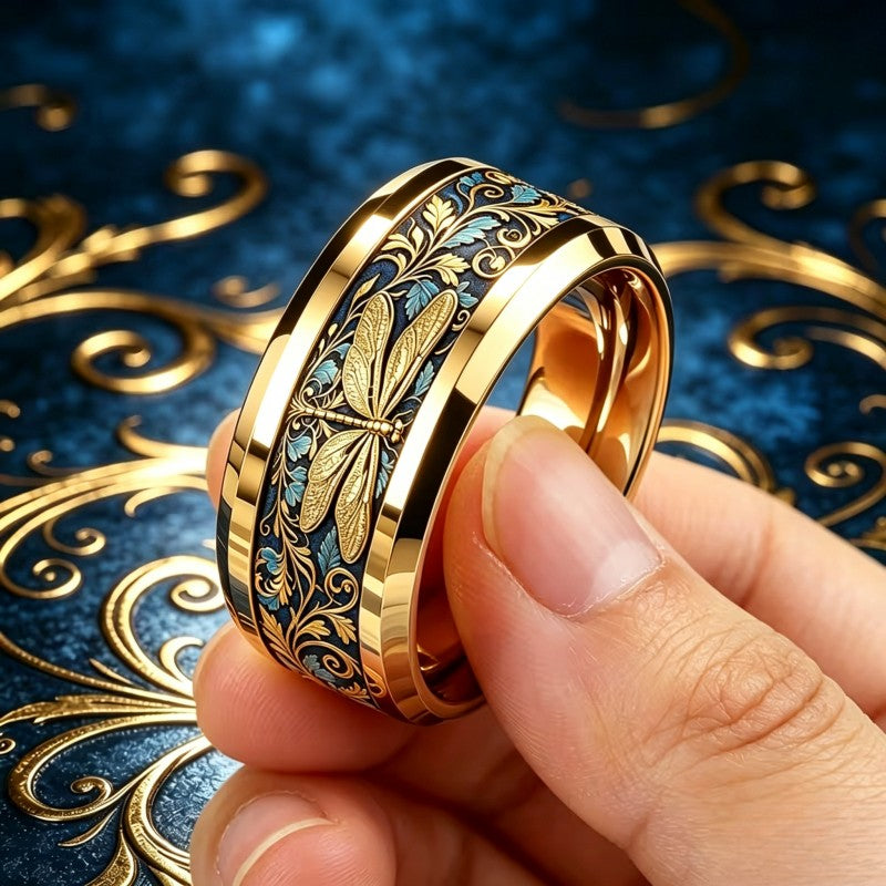Dragonfly Floral Inlay Ring