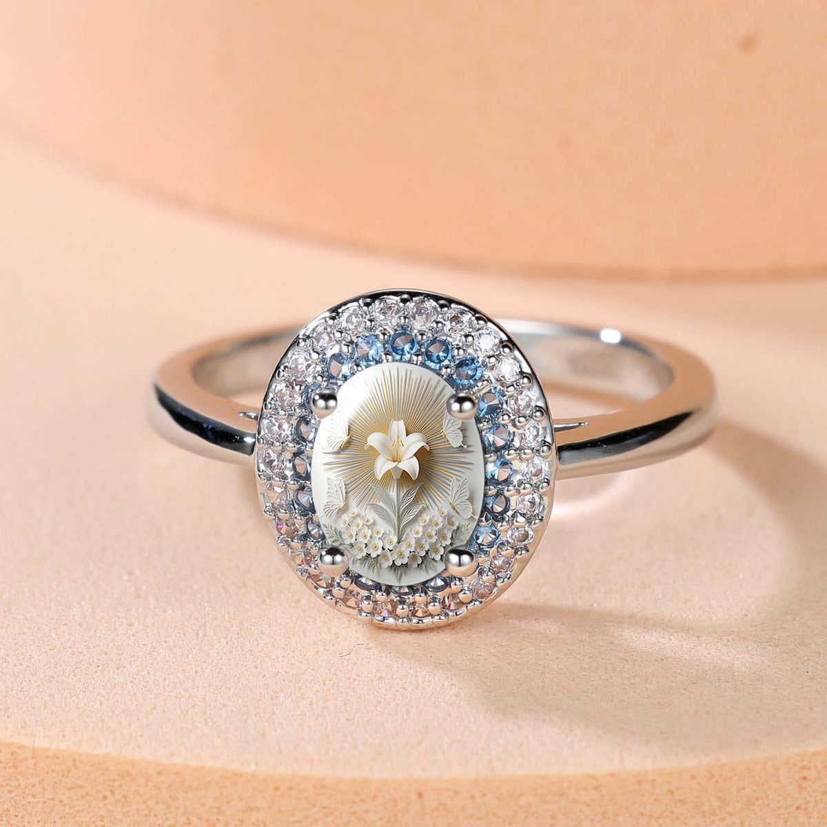 Floral Cameo Crystal Ring
