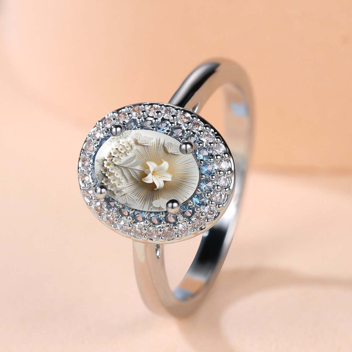 Floral Cameo Crystal Ring