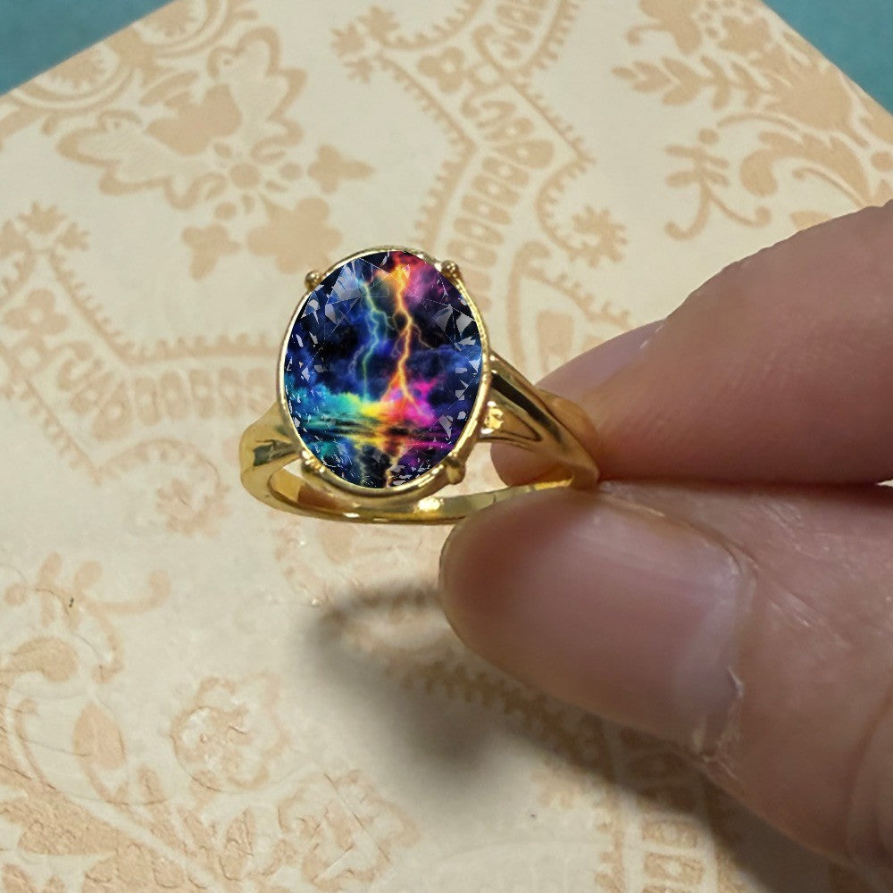 Rainbow Lightning Oval Ring