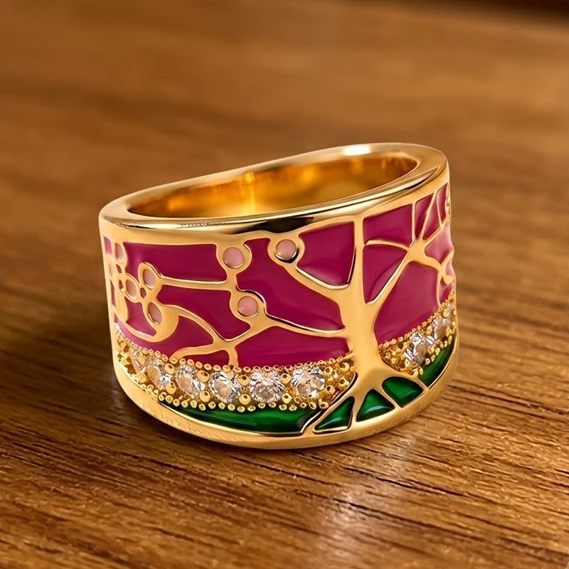 Enamel Tree of Life Statement Ring