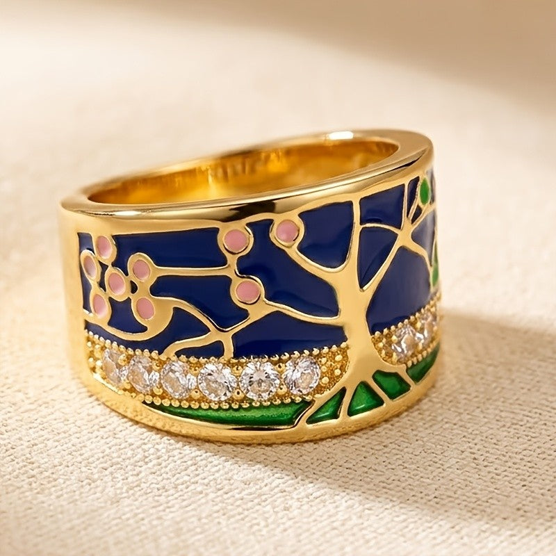 Enamel Tree of Life Statement Ring
