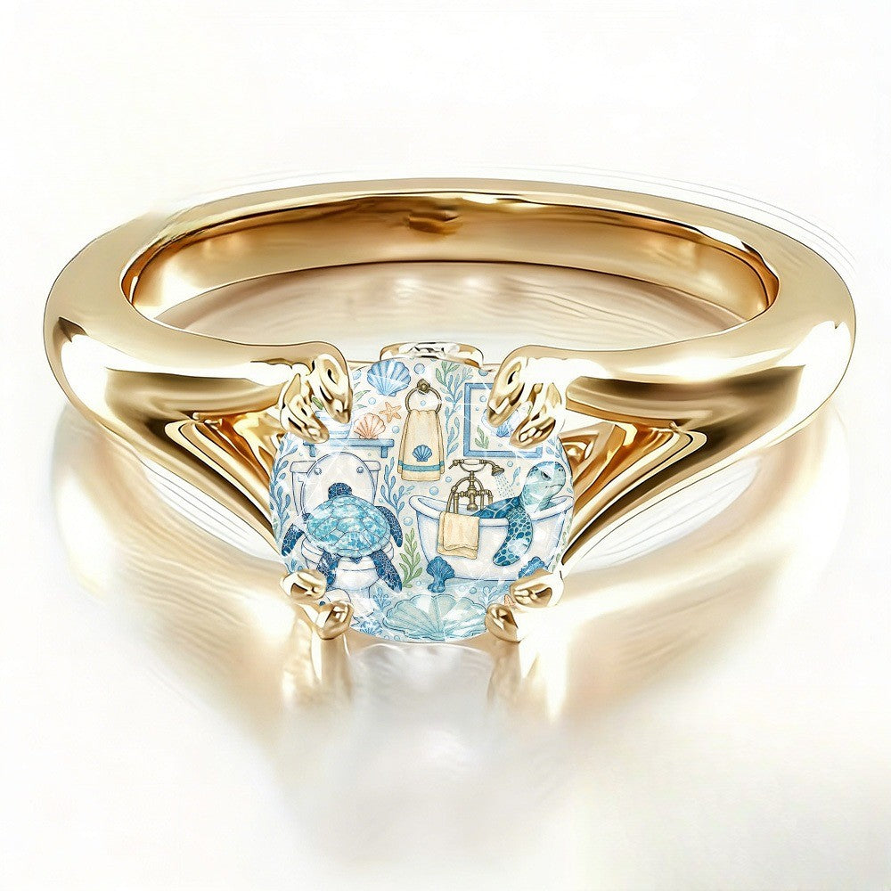 Sea Turtle Bathroom Scene Ring
