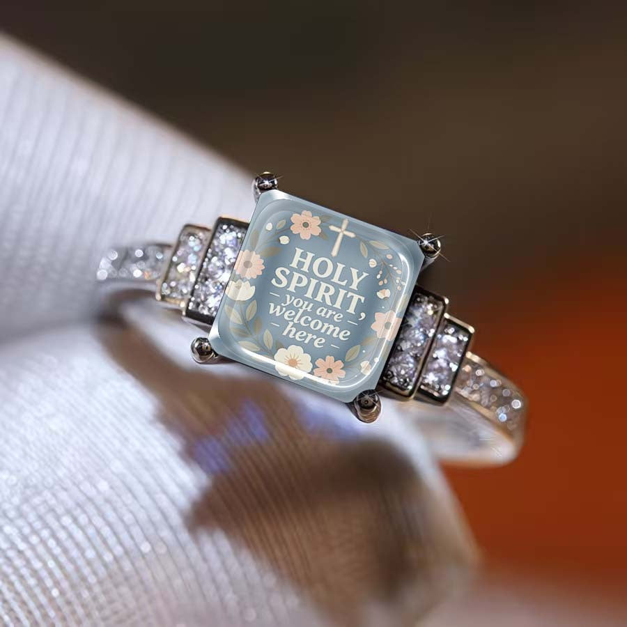 Holy Spirit Floral Square Ring