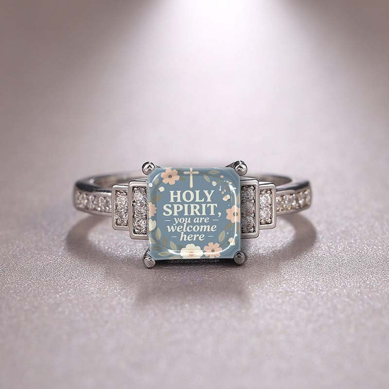 Holy Spirit Floral Square Ring