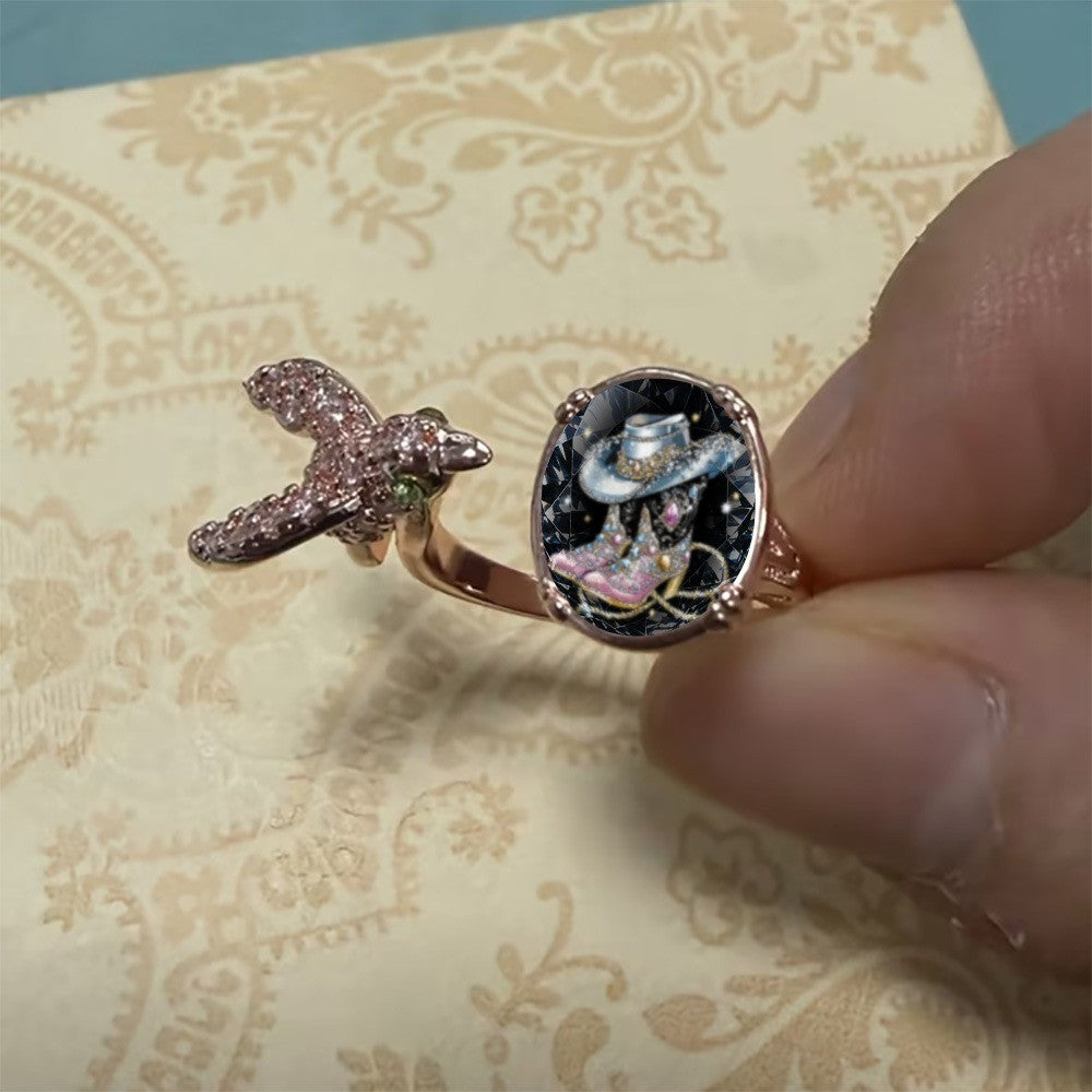 Cowboy Hat & Boots Crystal Ring
