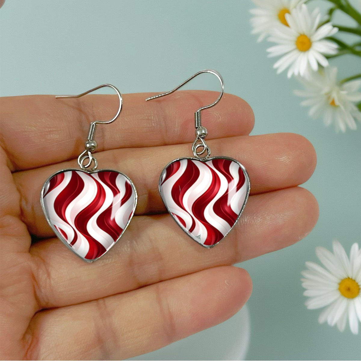 Red Wavy Heart Earrings