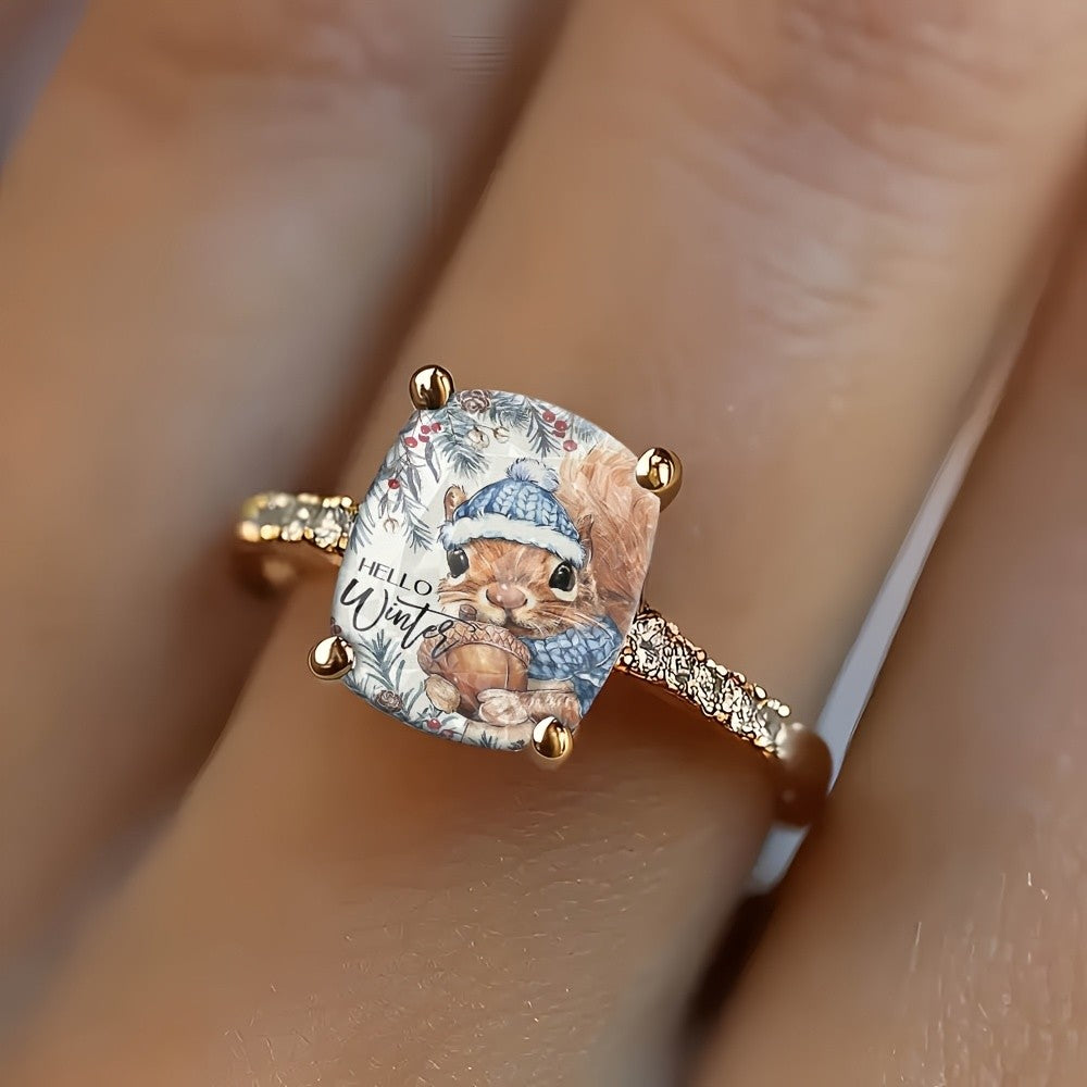 Winter Squirrel Square Ring