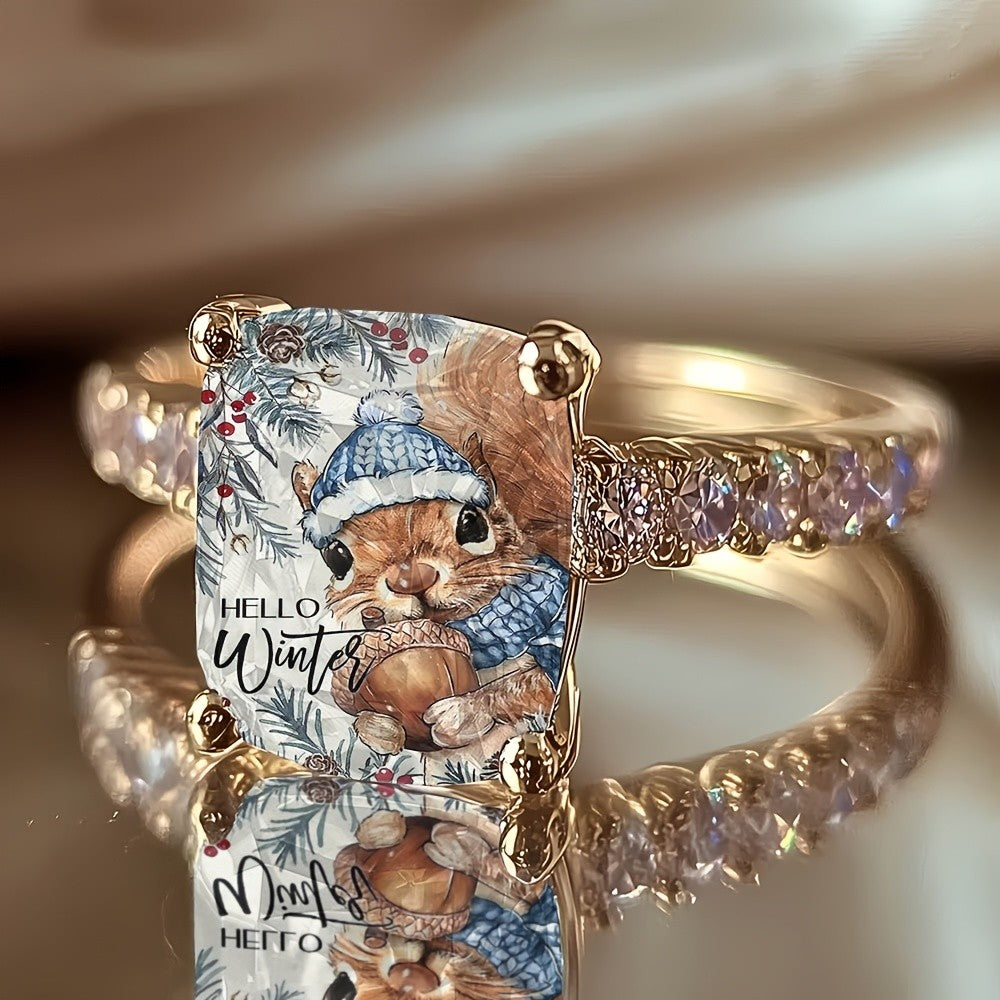 Winter Squirrel Square Ring
