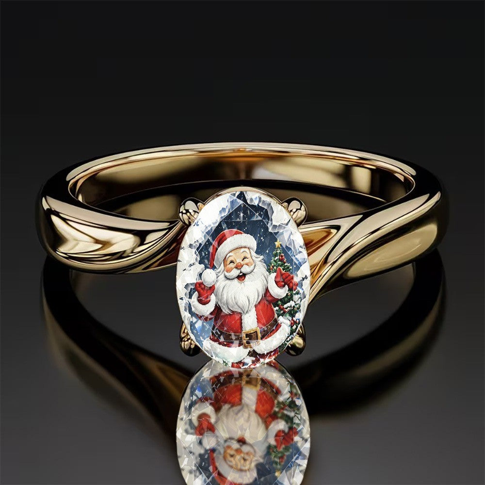 Santa Claus Oval Glass Ring