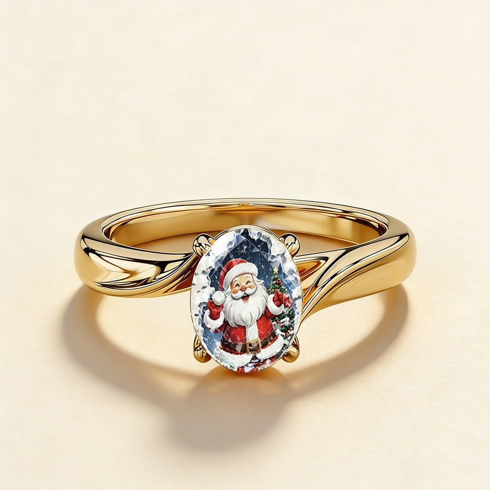 Santa Claus Oval Glass Ring