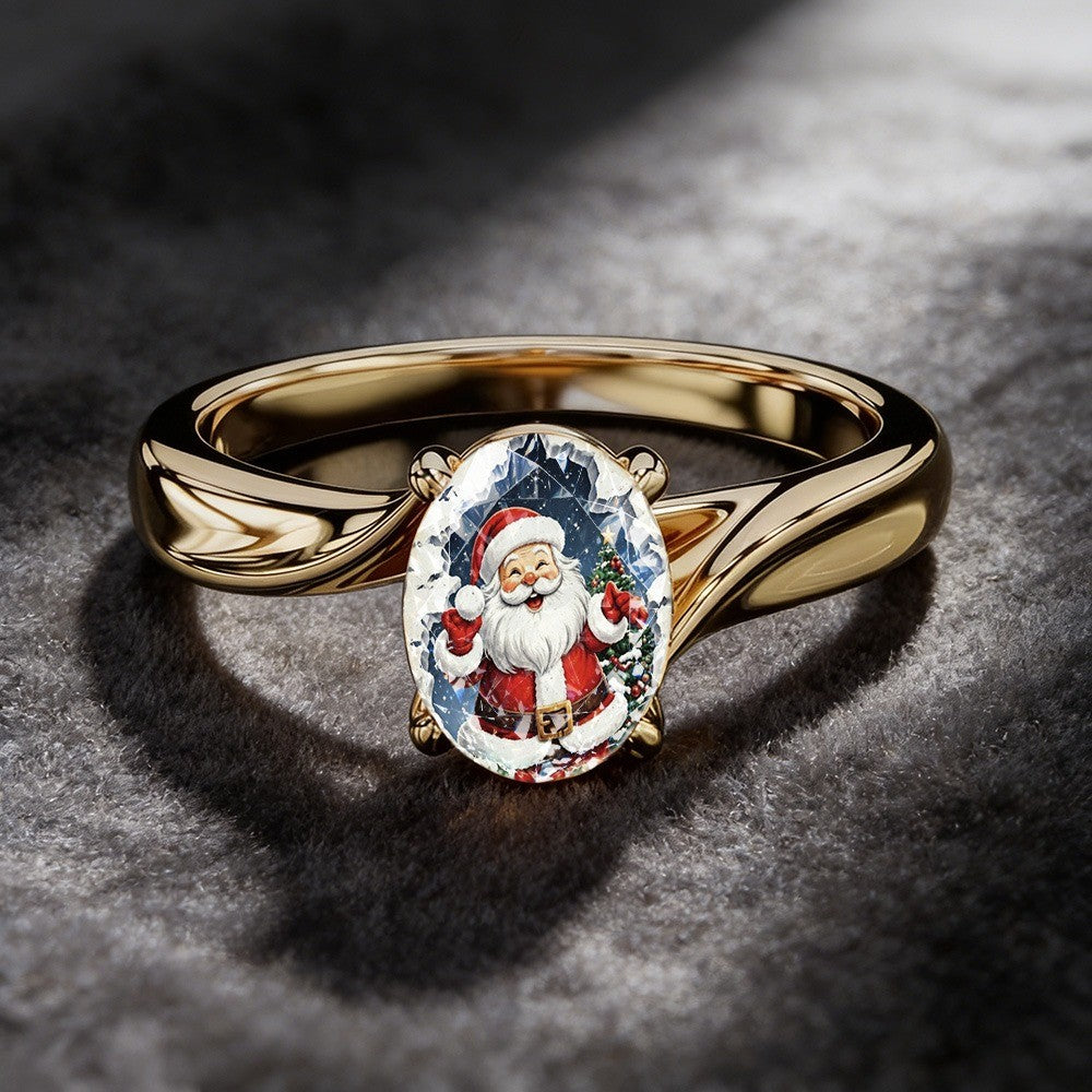 Santa Claus Oval Glass Ring