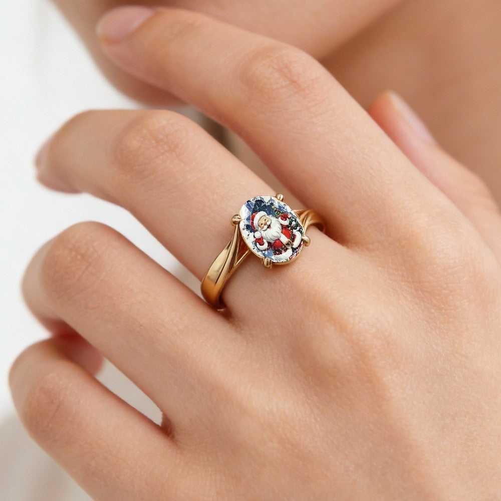 Santa Claus Oval Glass Ring