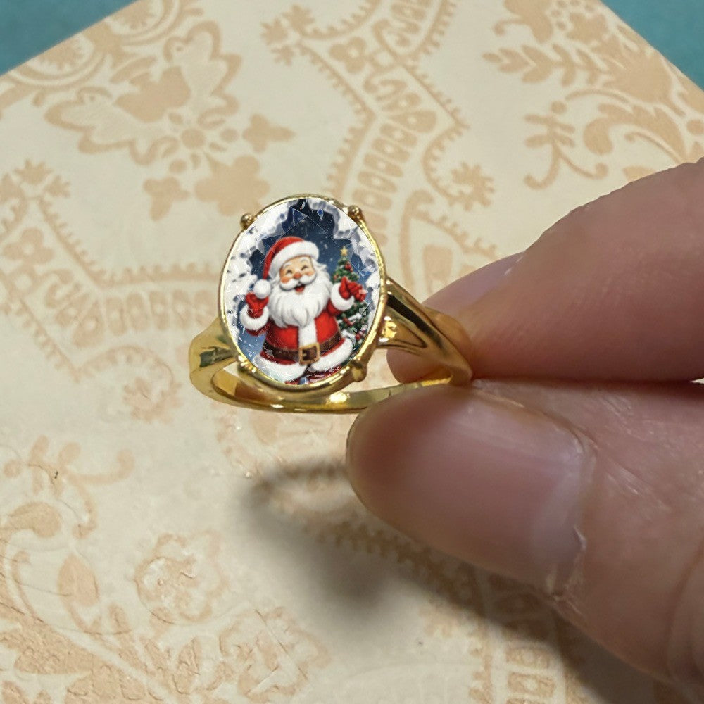 Santa Claus Oval Glass Ring