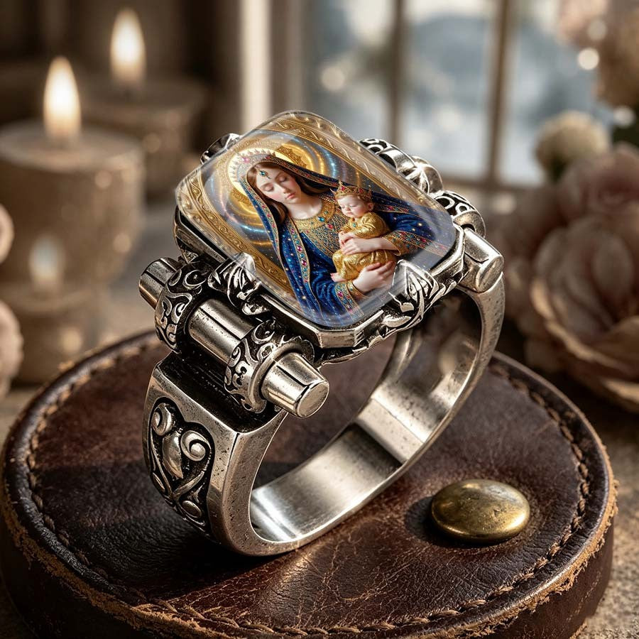 Madonna & Child Glass Dome Ring