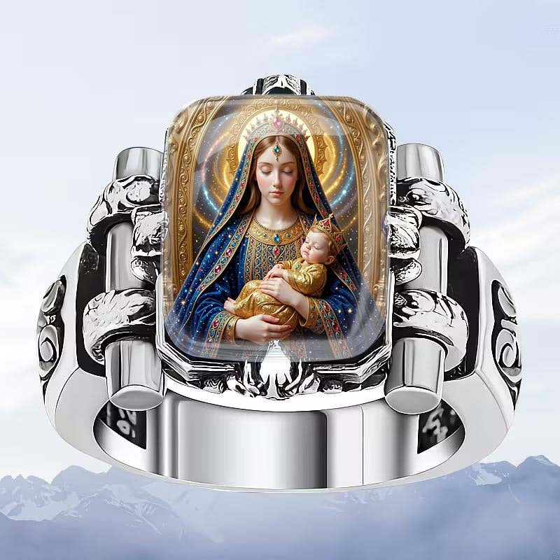 Madonna & Child Glass Dome Ring