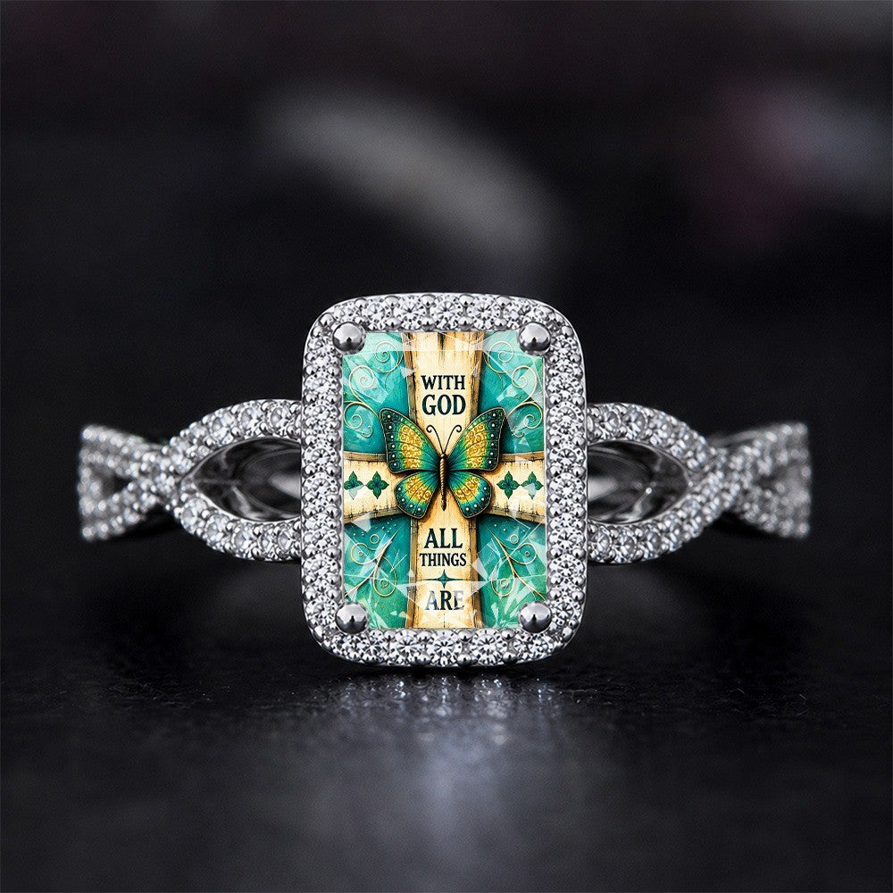 Teal Butterfly Faith Square Ring