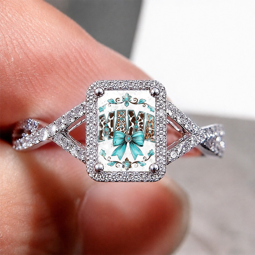 Teal Bow Square Ring