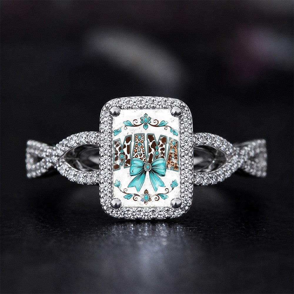Teal Bow Square Ring