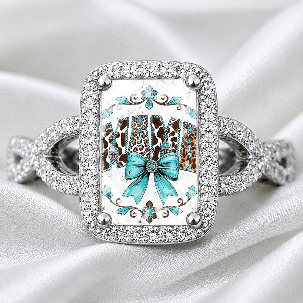 Teal Bow Square Ring