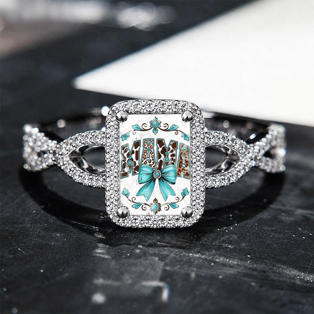 Teal Bow Square Ring
