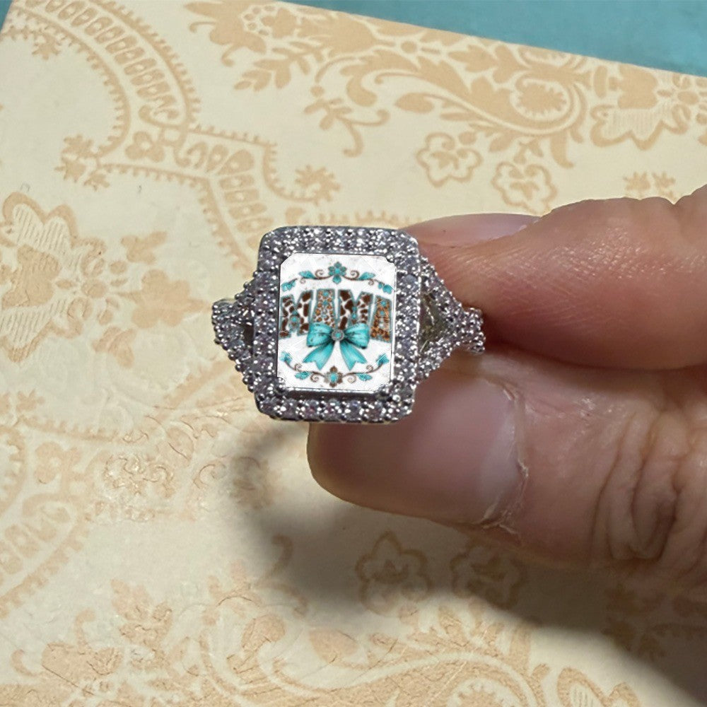Teal Bow Square Ring