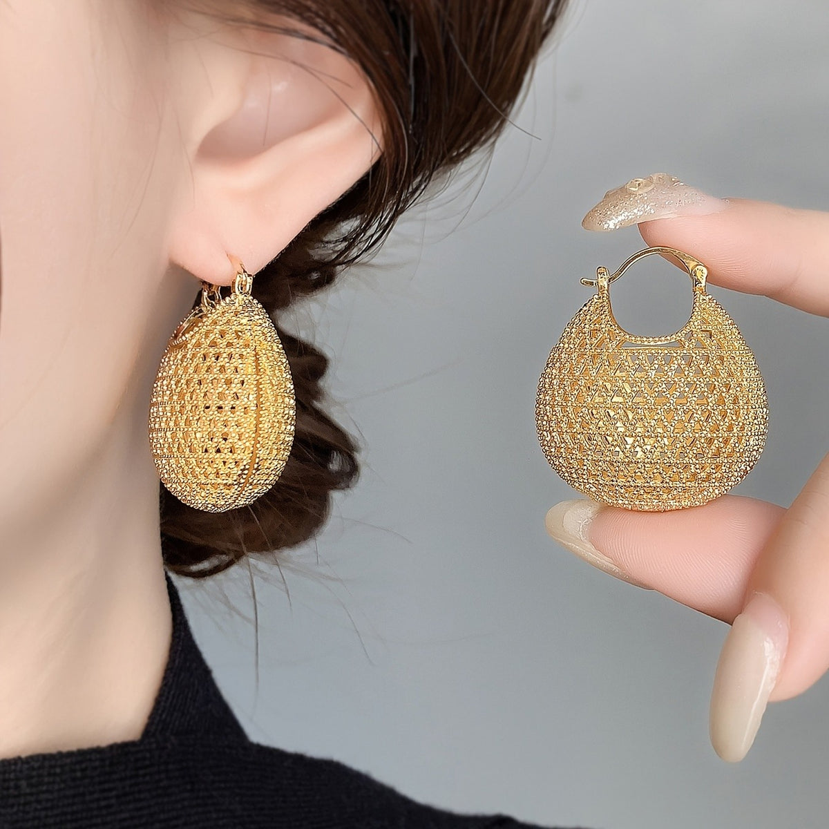 Textured Money Bag Hoop Earrings
