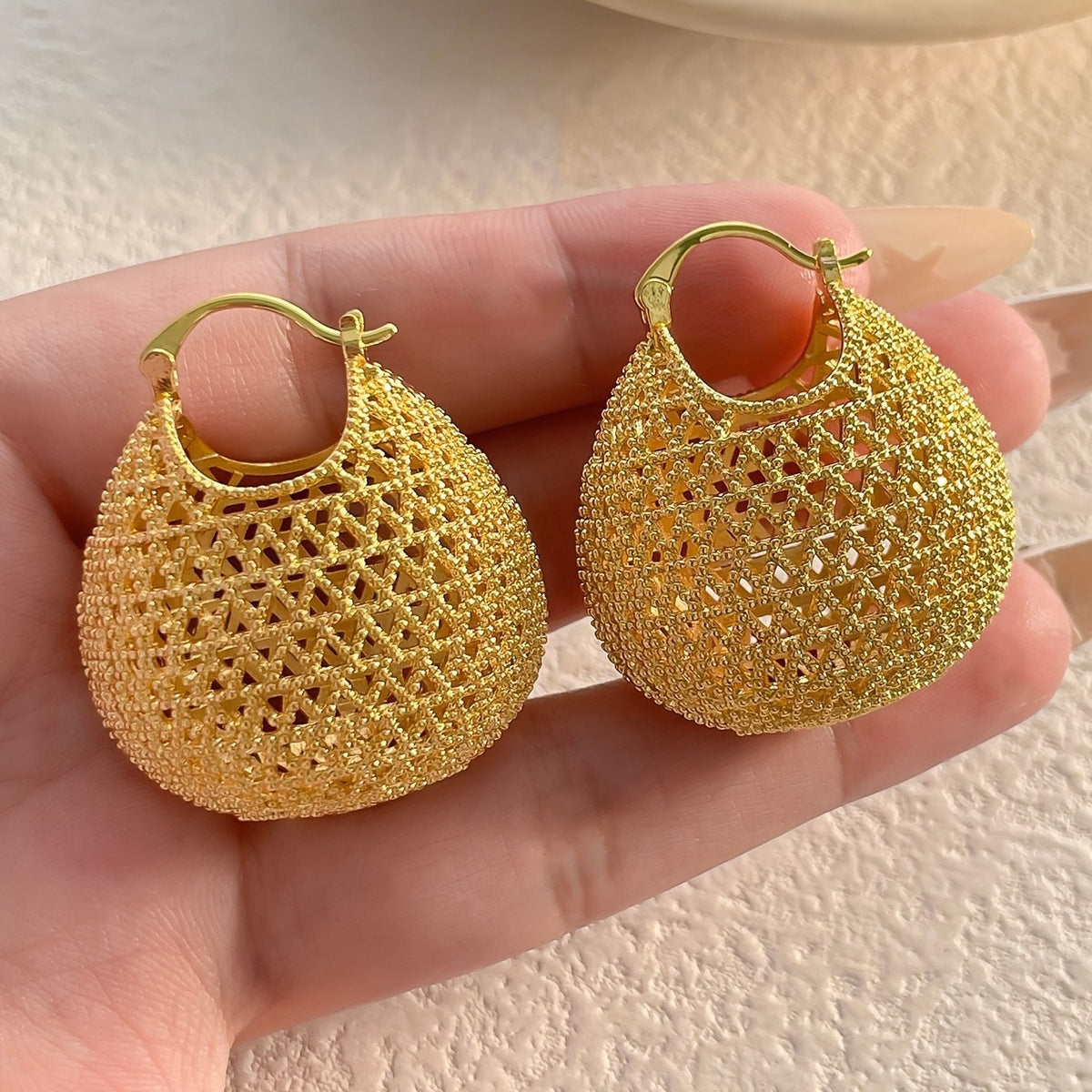 Textured Money Bag Hoop Earrings
