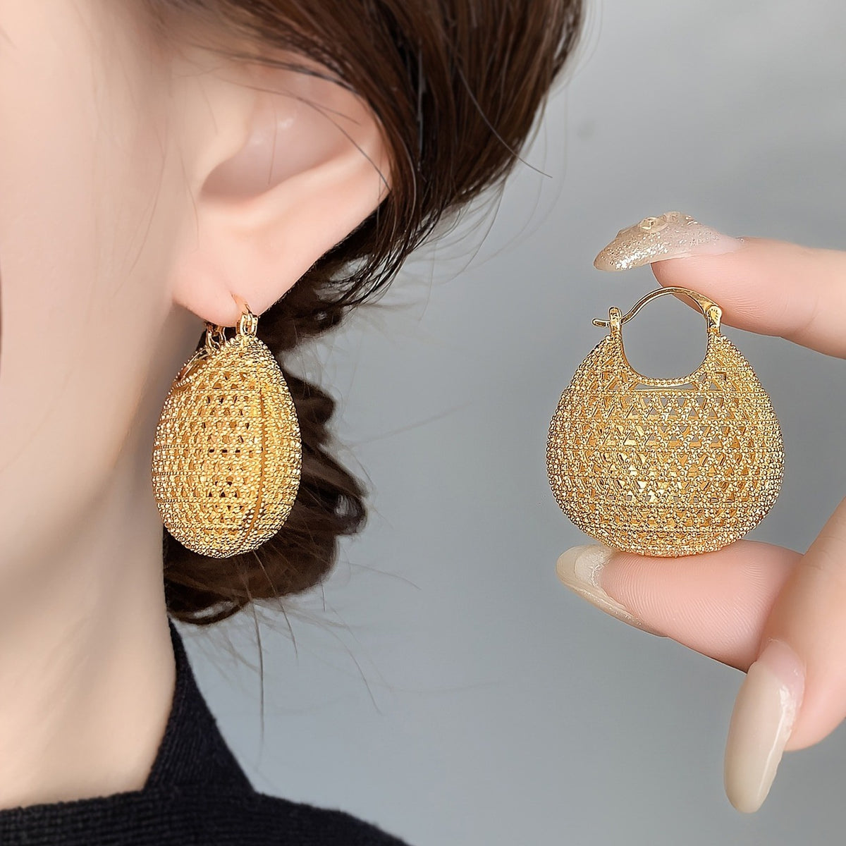 Textured Money Bag Hoop Earrings