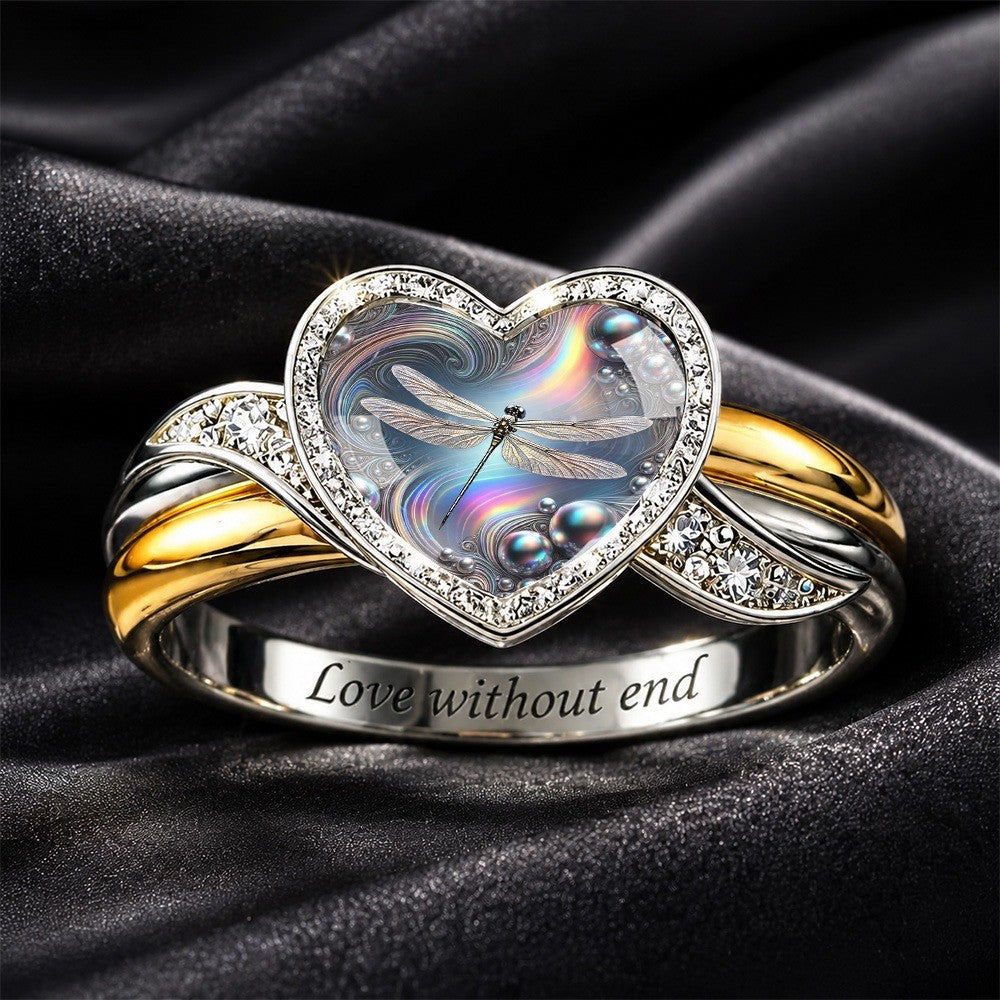 Iridescent Dragonfly Heart Ring