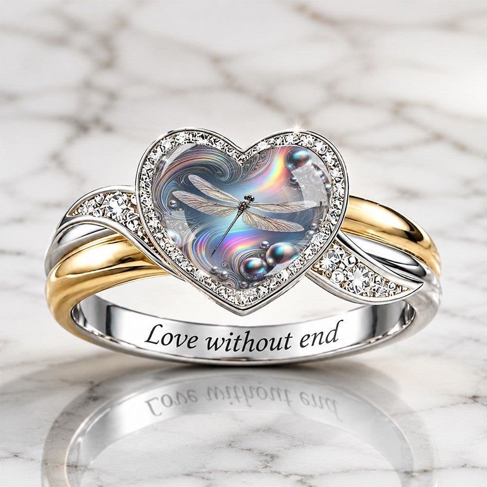 Iridescent Dragonfly Heart Ring