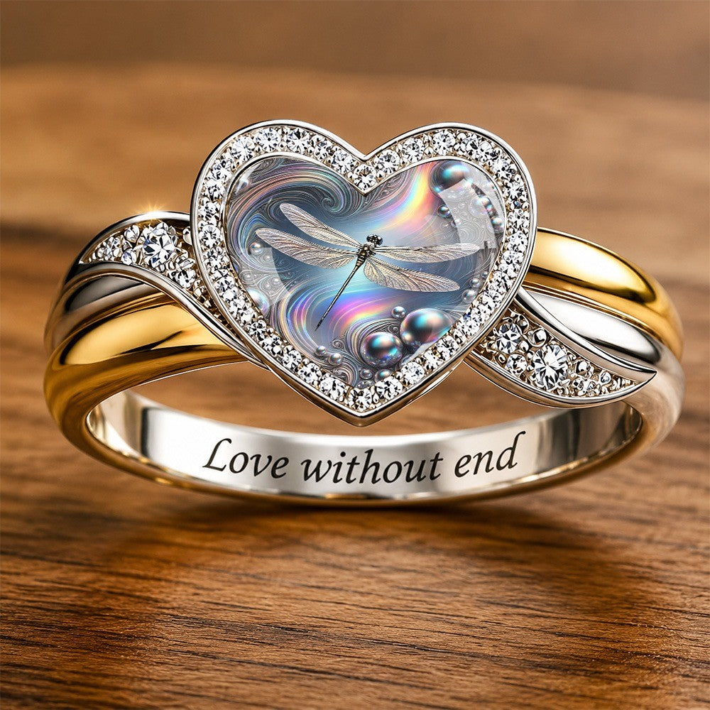 Iridescent Dragonfly Heart Ring